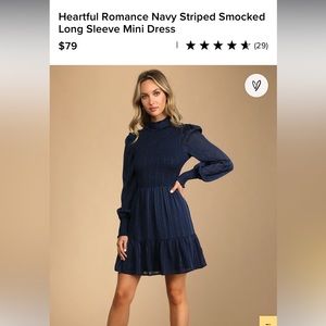 NWT!! Lulu’s heartful romance Navy Blue Striped Smocked Long Sleeve Mini Dress.